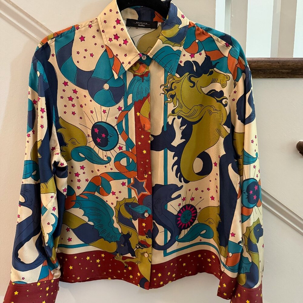 MAXMARA Weekend, silk print button up blouse, M
